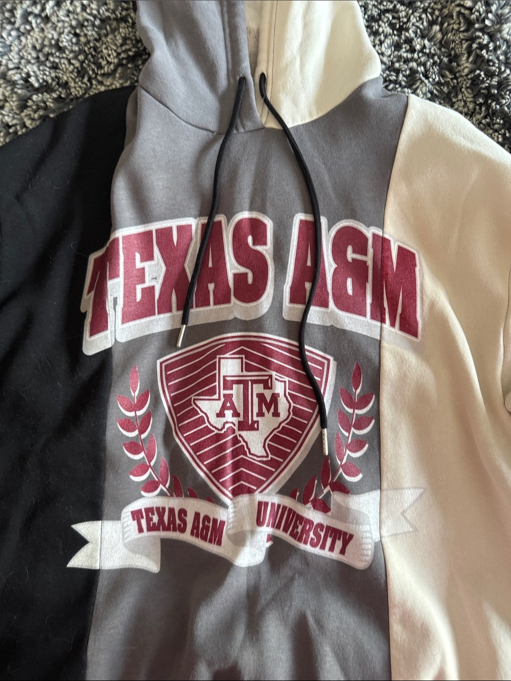 Texas A&M Colorblock Crewneck Hoodie in Maroon, Gray & Cream